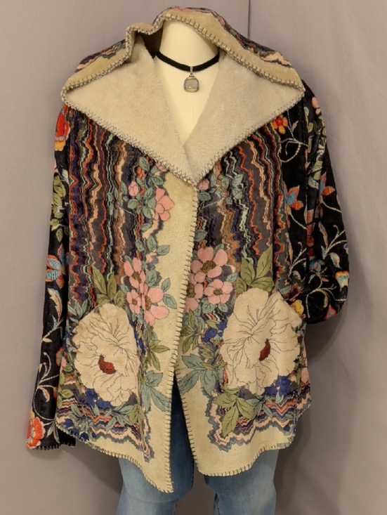 Johnny Was Jackets & Blazers - Johnny Was Biya Sherpa Hooded Jacket Soft Fleece Colorful Flowers Oversized Sz L